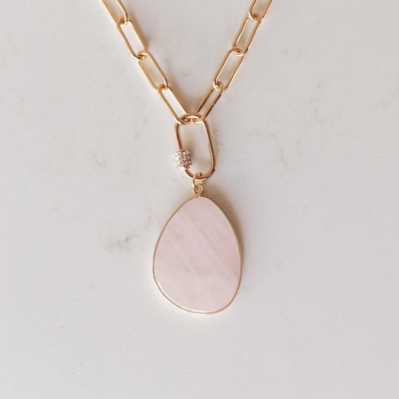 coppercuffboutique.com Jewelry - Rose Quartz Stone Charm Gold Chain Necklace